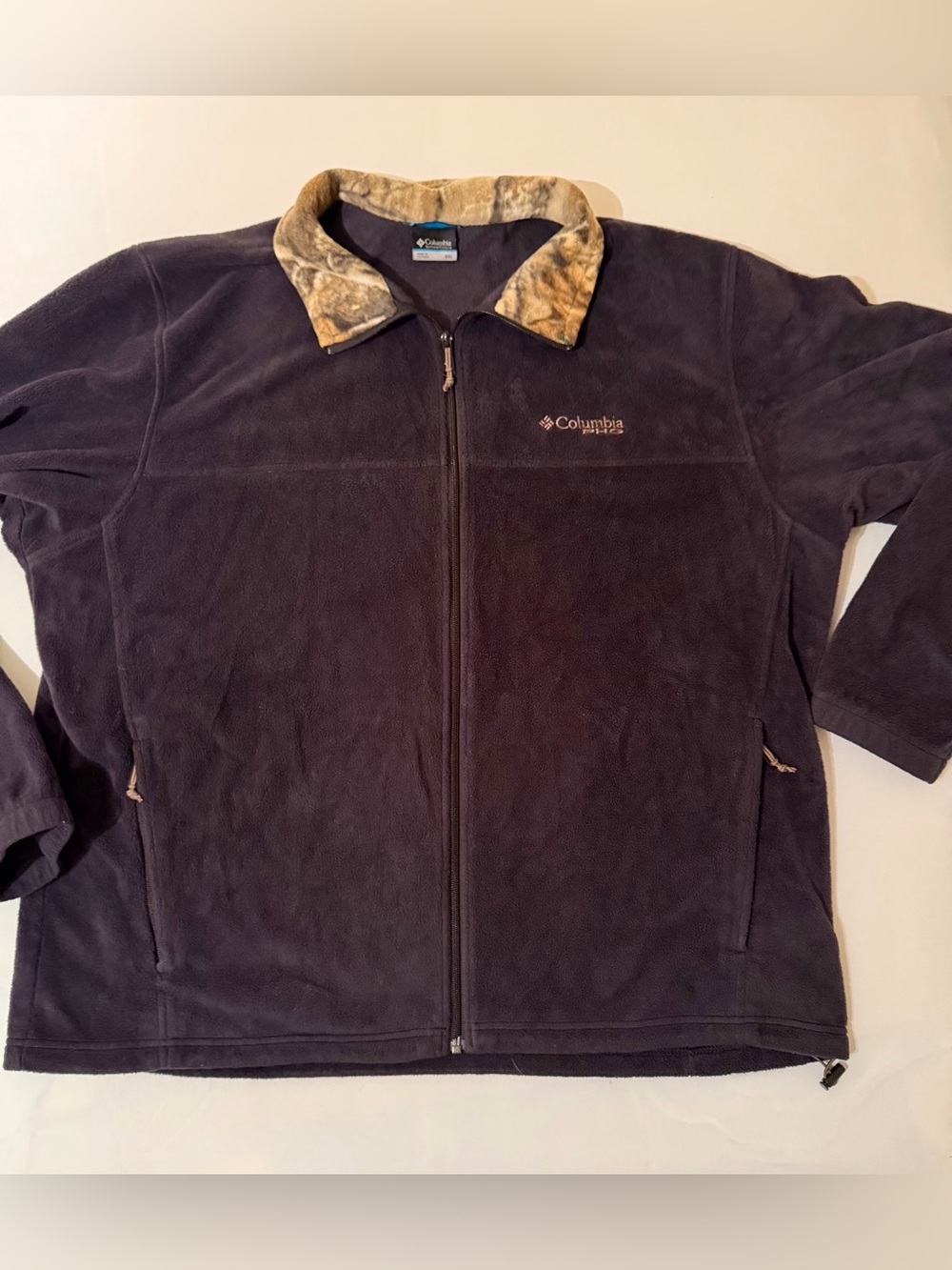 Columbia PFG Fleece Men's 2XL Full Zip Black Camo Jacket Camo Collar Mock Neck